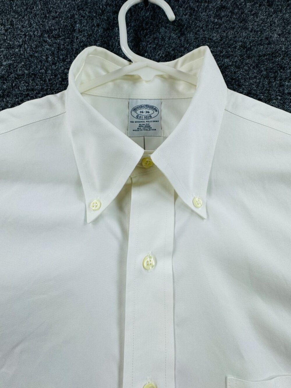 Brooks Brothers Non-Iron White Button-Down 16 36 Slim Men Shirt Long Sleeve